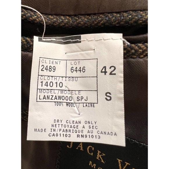 Jack Victor Three Button Suit Jacket Mens 42 Brown 100% Wool Herringbone Lined - Picture 4 of 11